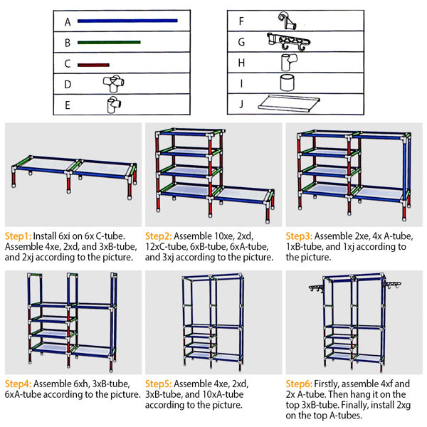 4-Tier Closet Organizer Shelf with Hanging Rods and Side Hooks – Space-Saving Fabric Wardrobe for Bedroom or Laundry Room