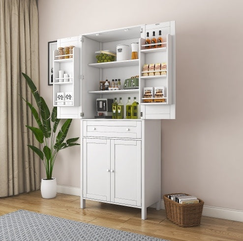 70.87" Tall White Kitchen Pantry Cabinet with Drawers and Adjustable Shelves – Storage for Kitchen & Dining Room