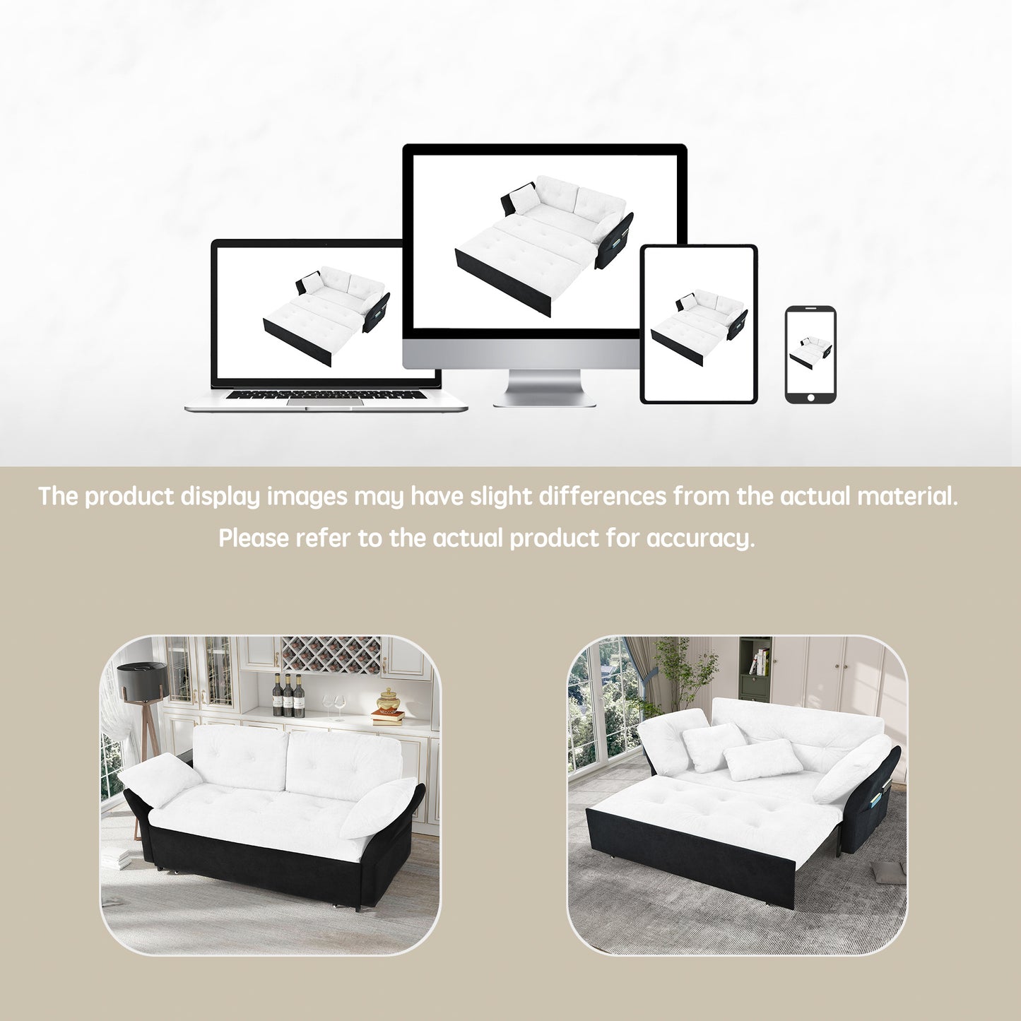 Multifunctional retractable sofa bed for living room use, featuring adjustable design for sitting, lounging, or sleeping, with modern upholstery and space-saving functionality.