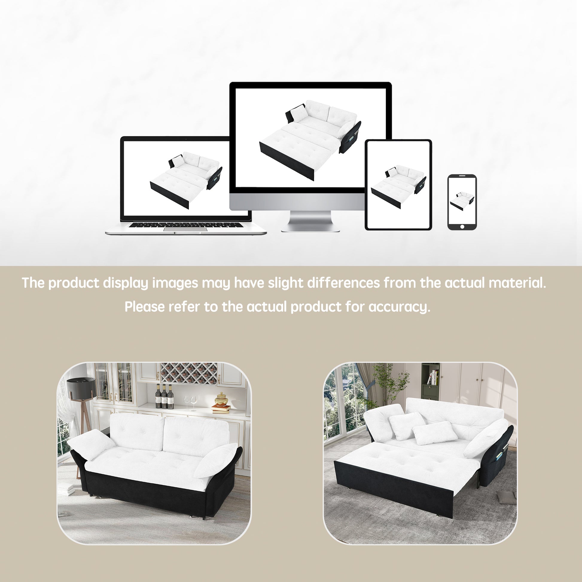 Multifunctional retractable sofa bed for living room use, featuring adjustable design for sitting, lounging, or sleeping, with modern upholstery and space-saving functionality.