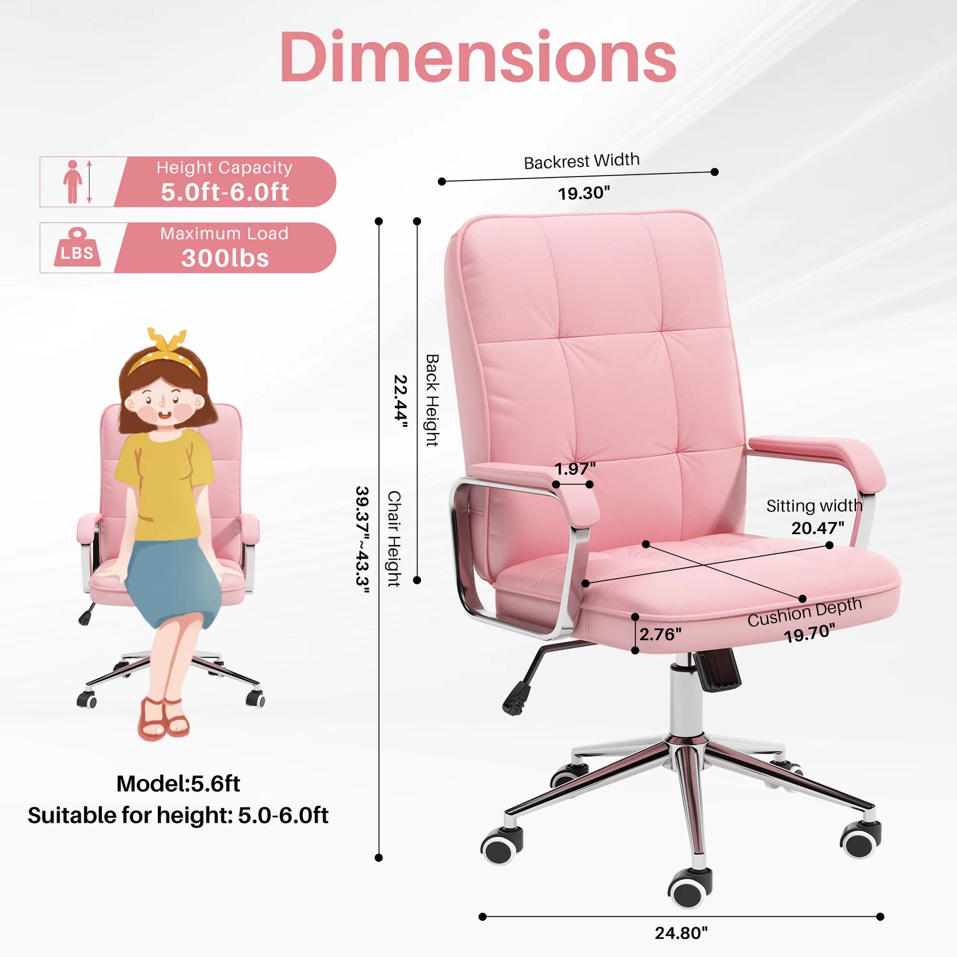 Ergonomic leather office chair with swivel and height lift, aluminum frame, designed as an executive study desk chair for comfort and adjustability