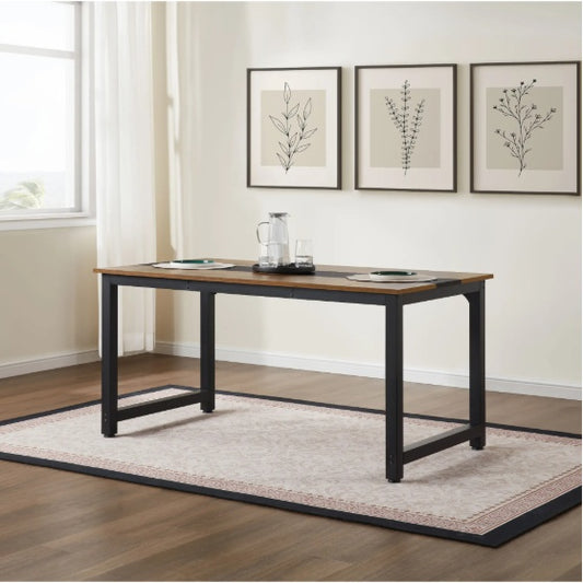 Large rustic black computer desk with metal frame, available in 60-inch and 71-inch sizes, featuring a spacious wooden desktop, minimalist design, and sturdy steel legs with adjustable pads—ideal for office, gaming, or study use