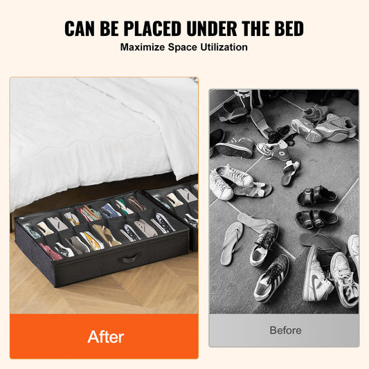 Vevor Under Bed Shoe Storage Organizer – Set of 2, 32 Compartments, Breathable Fabric with Clear Window for Closet & Underbed Organization