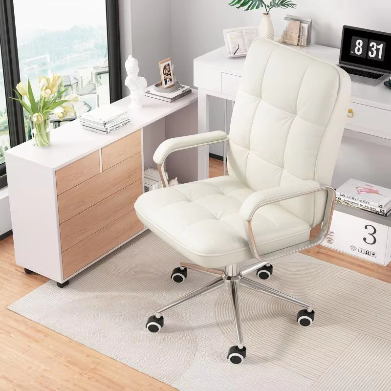 Ergonomic leather office chair with swivel and height lift, aluminum frame, designed as an executive study desk chair for comfort and adjustability