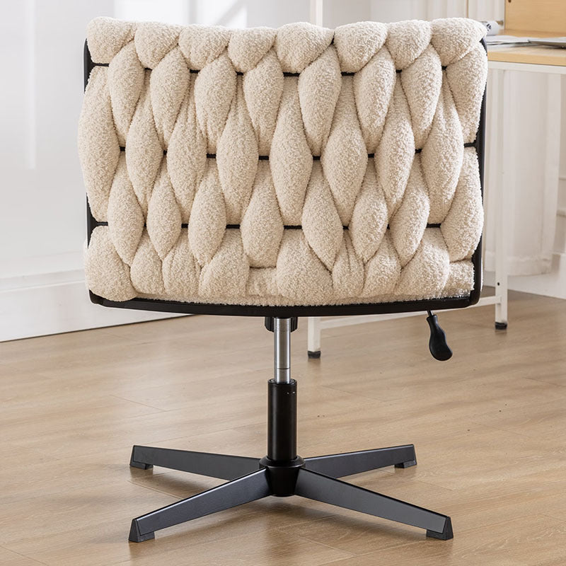 Armless pink office desk chair without wheels, featuring a soft twill fabric seat, ergonomic U-shaped backrest, 360° swivel, and height-adjustable base—modern design ideal for home office or study spaces.
