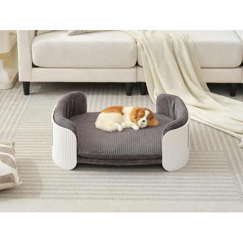 Scandinavian Style Cat Couch Bed – Modern Elevated Pet Sofa with Removable Cover for Cats, Puppies & Small Pets (White/Grey)