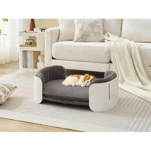 Scandinavian Style Cat Couch Bed – Modern Elevated Pet Sofa with Removable Cover for Cats, Puppies & Small Pets (White/Grey)