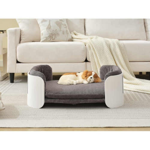 Scandinavian Style Cat Couch Bed – Modern Elevated Pet Sofa with Removable Cover for Cats, Puppies & Small Pets (White/Grey)