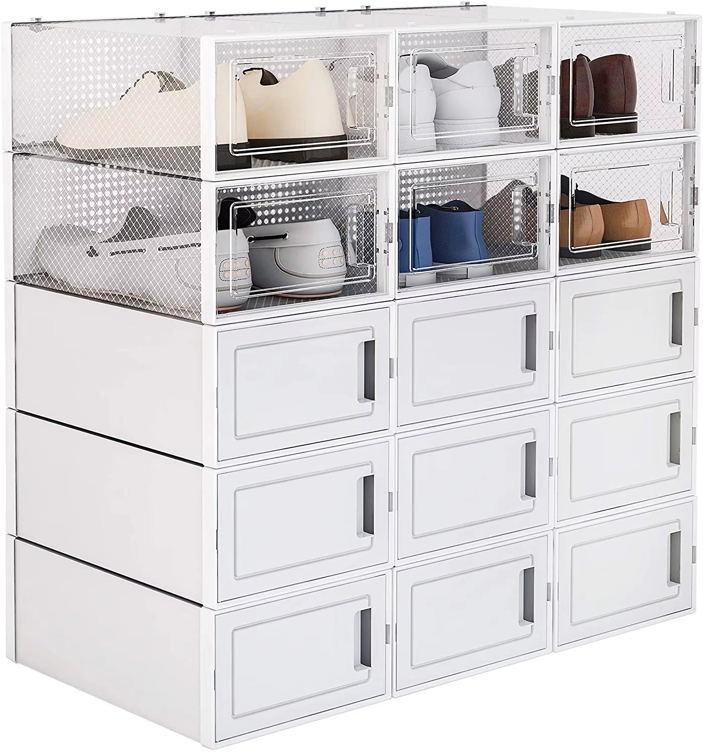 15-Pack Foldable Shoe Storage Boxes – Shoe Organizer Bins with Drawer-Friendly Design
