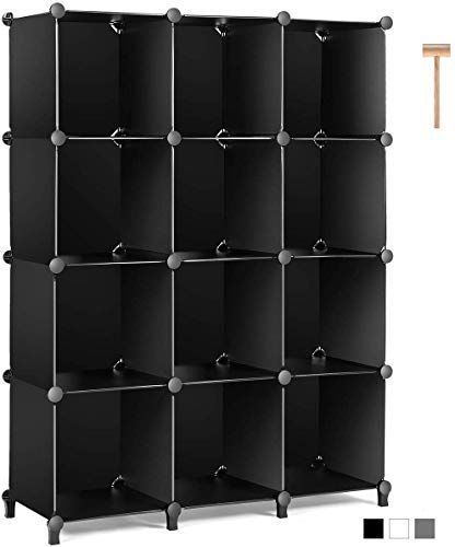 Customizable modular cube storage cabinet with 4 to 16 plastic grid compartments, ideal for organizing clothes, books, shoes, or toys; lightweight, stackable design for bedroom, closet, or office use