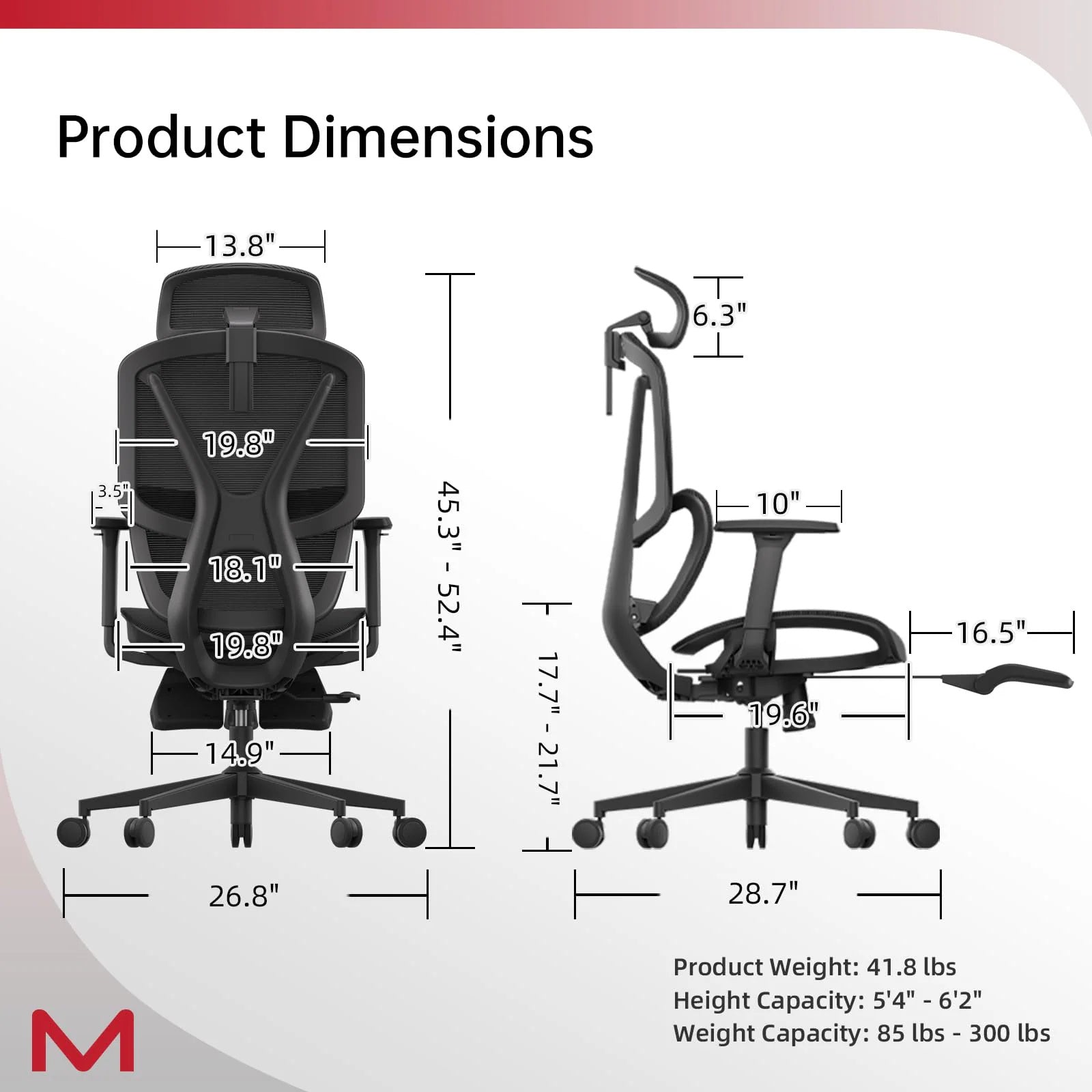 High-back ergonomic black office chair with adaptive lumbar support, fully adjustable 3D armrests, reclining mechanism, 3D headrest, retractable footrest, and sturdy metal mesh frame supporting up to 300 lbs