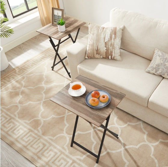 2-piece folding TV tray table set in wood finish – portable and space-saving tables for snacks, laptops, or casual dining in living rooms or offices