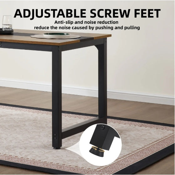 Large rustic black computer desk with metal frame, available in 60-inch and 71-inch sizes, featuring a spacious wooden desktop, minimalist design, and sturdy steel legs with adjustable pads—ideal for office, gaming, or study use