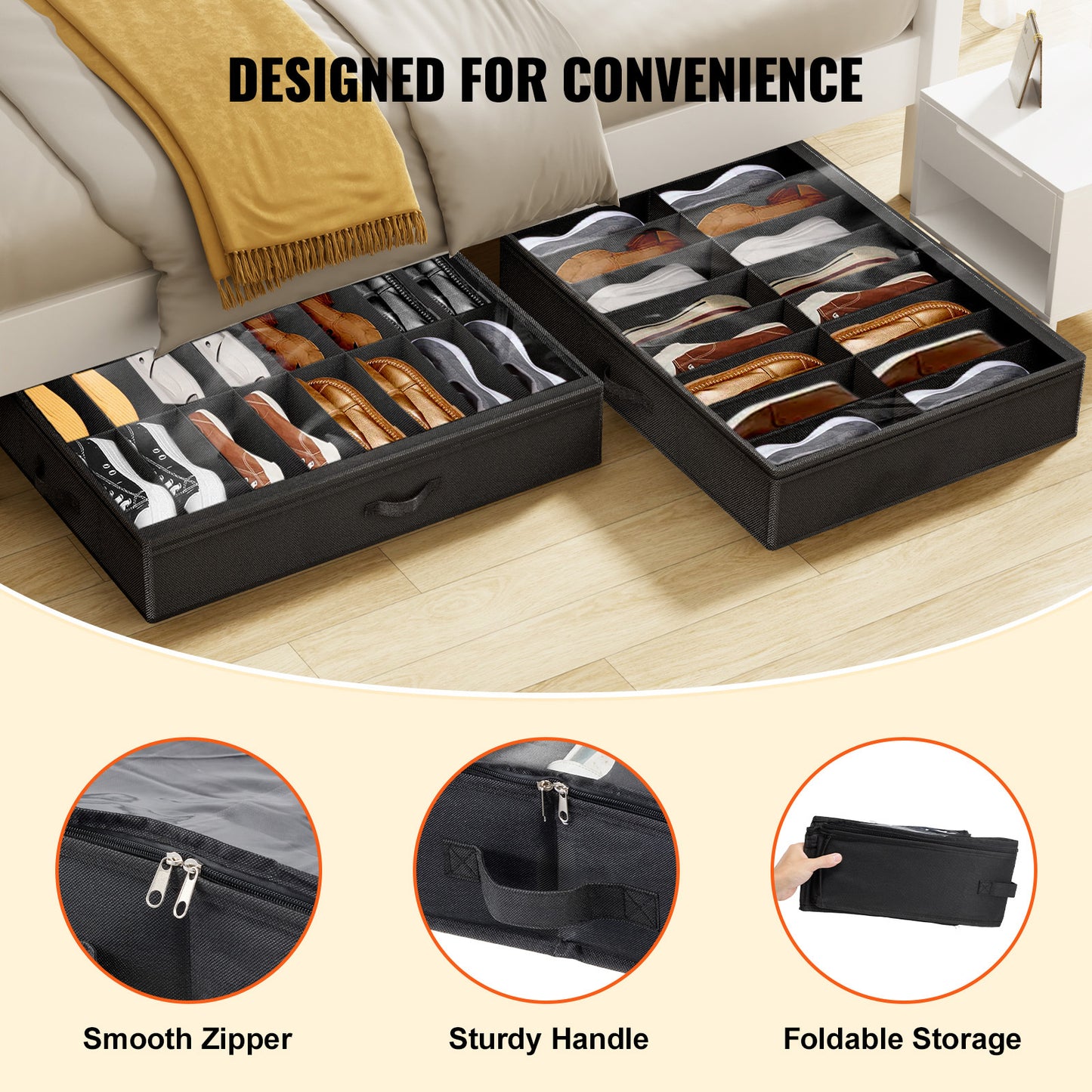 Vevor Under Bed Shoe Storage Organizer – Set of 2, 32 Compartments, Breathable Fabric with Clear Window for Closet & Underbed Organization