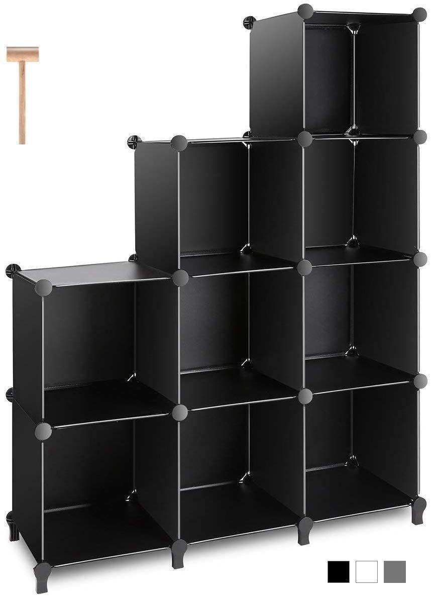 Customizable modular cube storage cabinet with 4 to 16 plastic grid compartments, ideal for organizing clothes, books, shoes, or toys; lightweight, stackable design for bedroom, closet, or office use