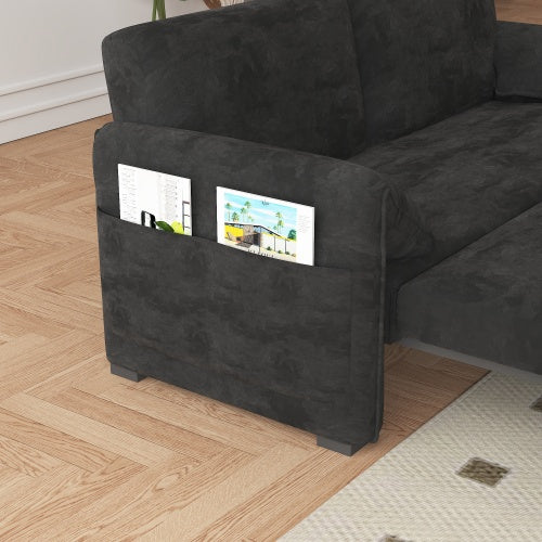 63-inch velvet folding sofa bed with 3-in-1 design for sitting, lounging, and sleeping, featuring ergonomic backrest, oversized pillows, USB charging port, and durable carbon steel frame