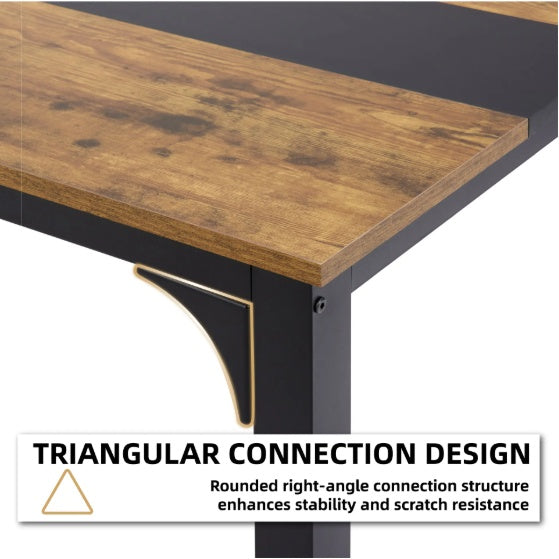 Large rustic black computer desk with metal frame, available in 60-inch and 71-inch sizes, featuring a spacious wooden desktop, minimalist design, and sturdy steel legs with adjustable pads—ideal for office, gaming, or study use