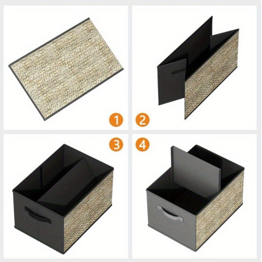 Set of four green rattan-style foldable storage bins with matching lids and built-in handles; lightweight, decorative, and ideal for organizing closets, shelves, or home offices — non-waterproof design.