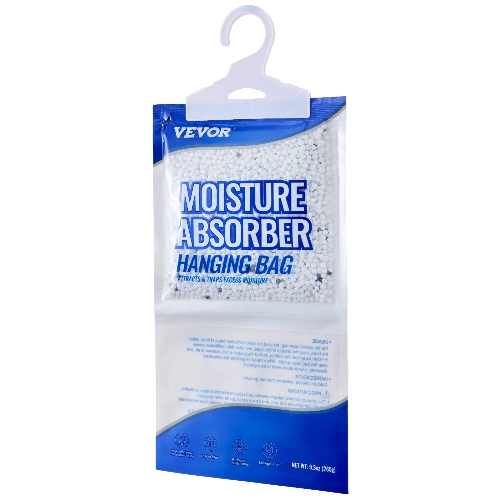 Pack of 10 VEVOR moisture absorber bags, 9.3 oz each, fragrance-free and designed for hanging in closets, bathrooms, or other damp spaces
