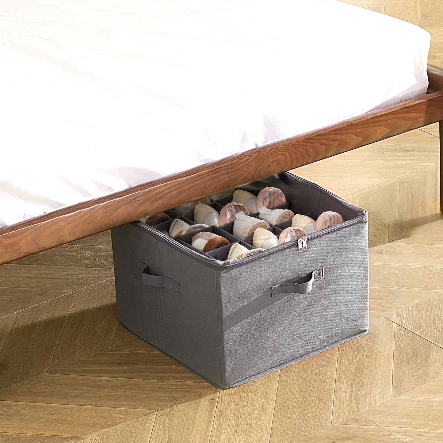 VEVOR Under Bed Shoe Organizer with 16 Adjustable Compartments and Clear Cover – Space-Saving Shoe Storage for Bedroom or Closet