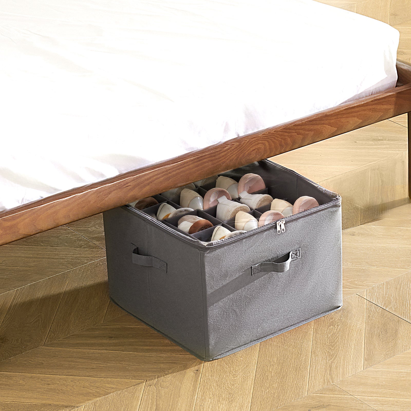 VEVOR Under Bed Shoe Organizer with 16 Adjustable Compartments and Clear Cover – Space-Saving Shoe Storage for Bedroom or Closet