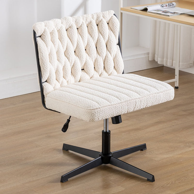 Armless pink office desk chair without wheels, featuring a soft twill fabric seat, ergonomic U-shaped backrest, 360° swivel, and height-adjustable base—modern design ideal for home office or study spaces.
