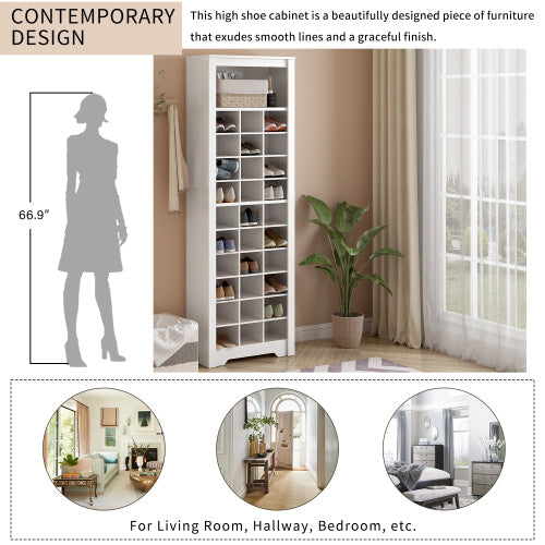 Stylish 30-Pair Shoe Cabinet Console – Modern Freestanding Storage, White Finish
