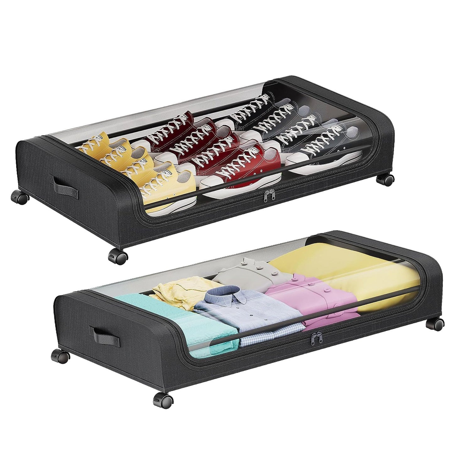 2PCS Under Bed Storage Containers with Lids, Wheels & Strap Handles – 42L (11 Gal) Each – Space-Saving Organizers – FedEx Shipping