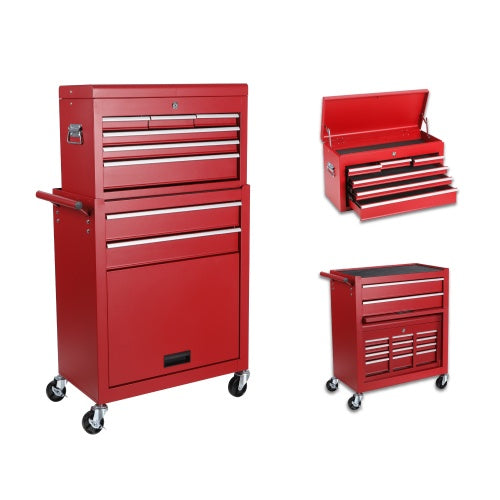 8-drawer rolling tool chest with detachable top toolbox, sturdy metal construction, mobile tool storage cart with caster wheels for easy workshop organization