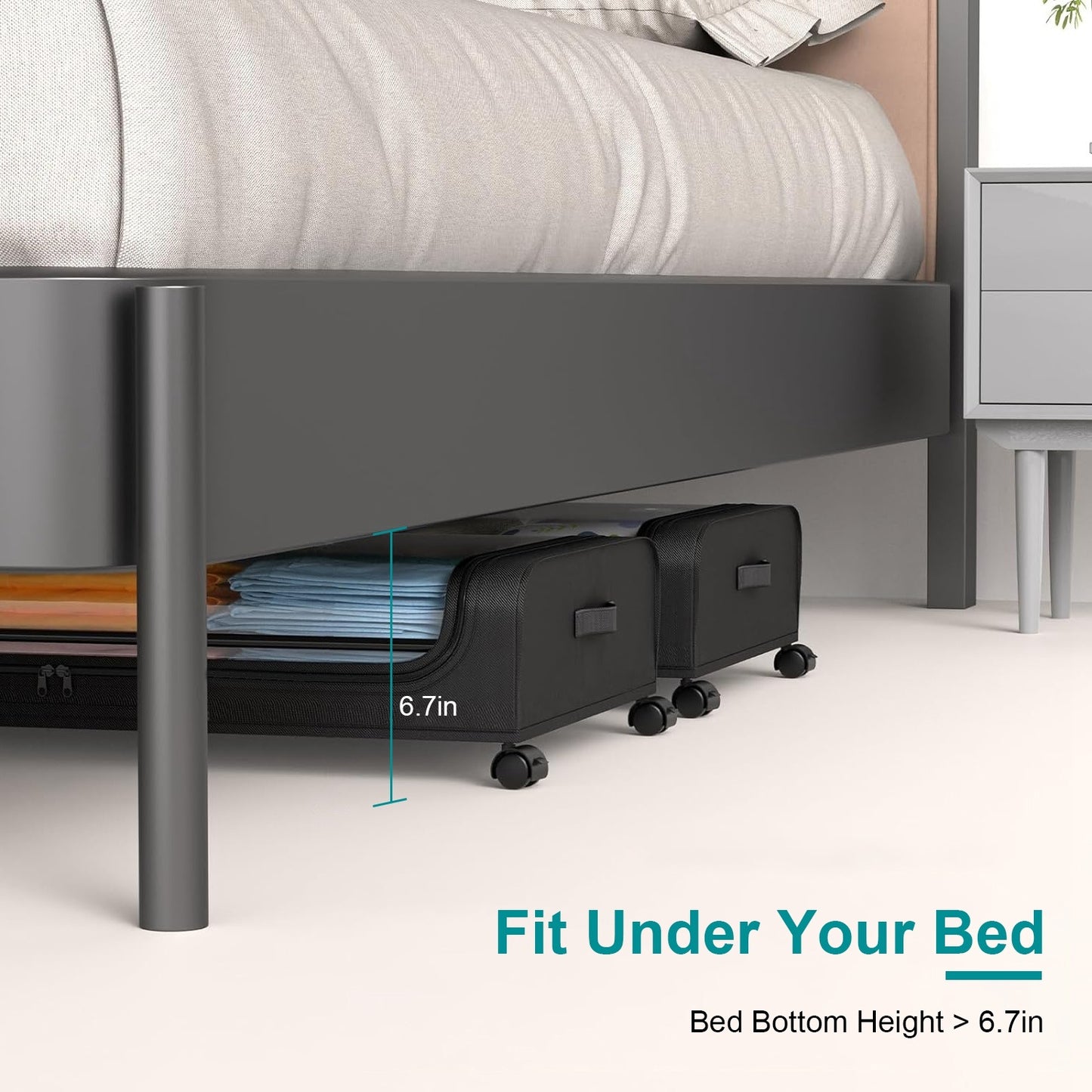 2PCS Under Bed Storage Containers with Lids, Wheels & Strap Handles – 42L (11 Gal) Each – Space-Saving Organizers – FedEx Shipping