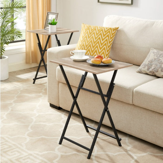 2-piece folding TV tray table set in wood finish – portable and space-saving tables for snacks, laptops, or casual dining in living rooms or offices
